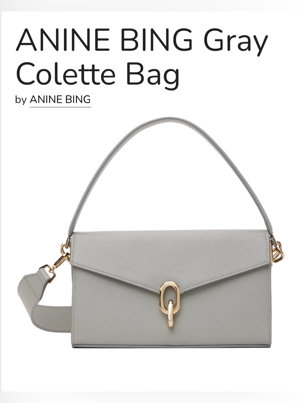 Anine Bing Colette Bag- Gray  NWT